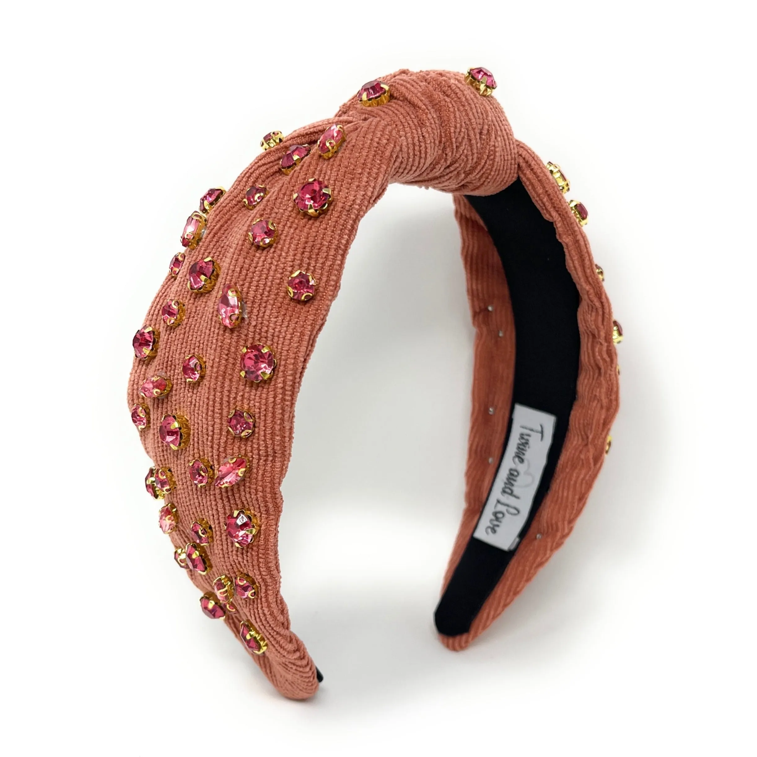 Cerise Corduroy Jeweled Knot Headband