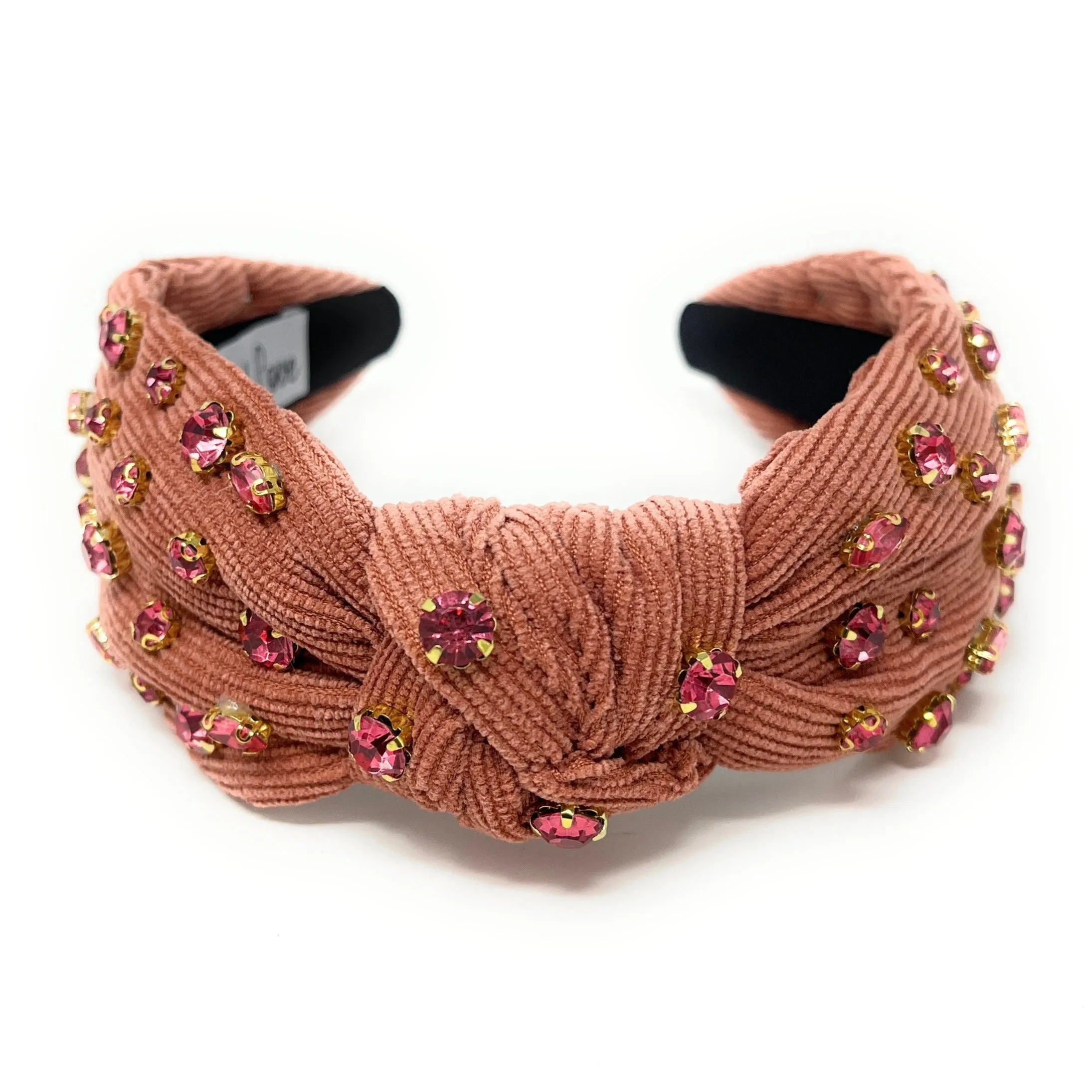 Cerise Corduroy Jeweled Knot Headband