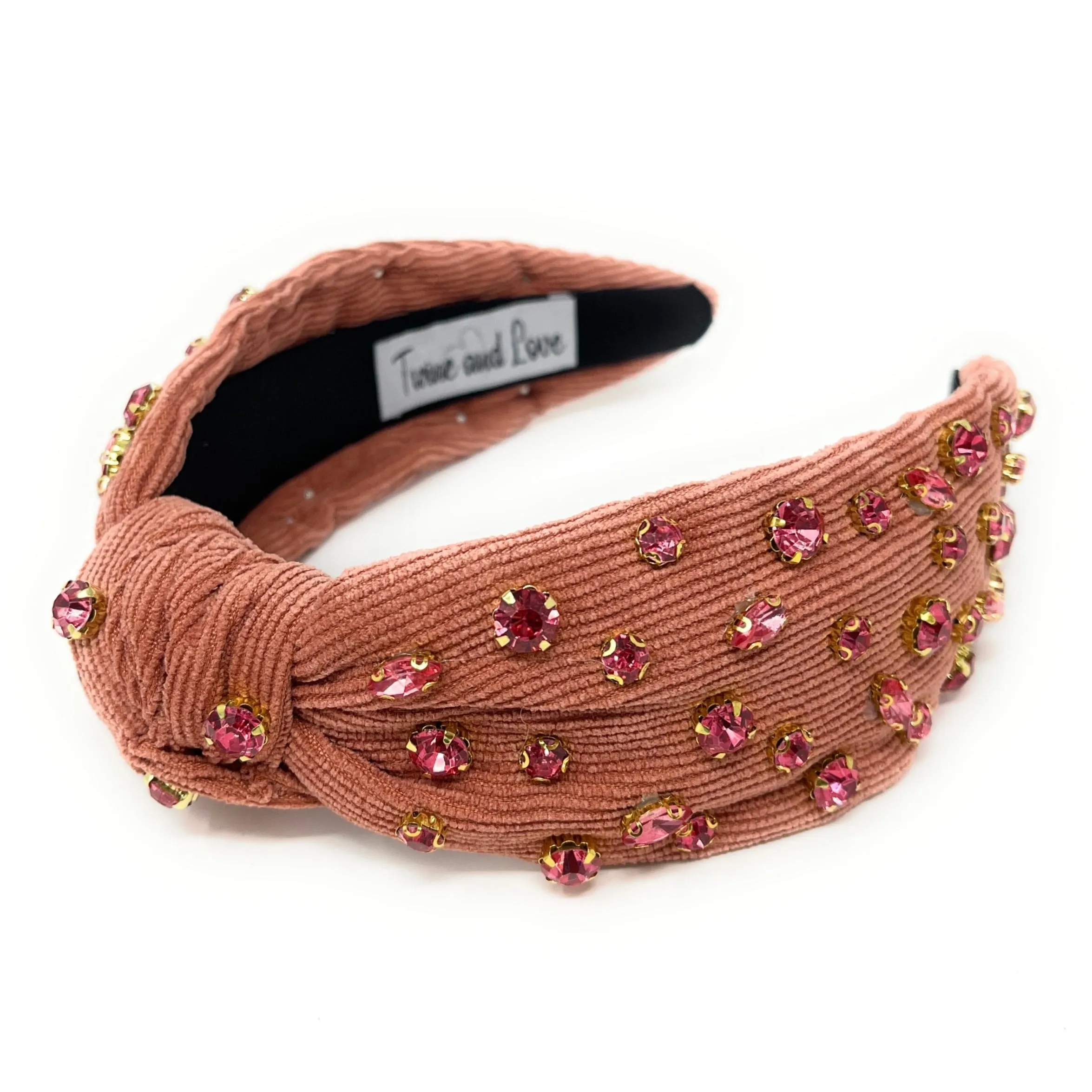 Cerise Corduroy Jeweled Knot Headband