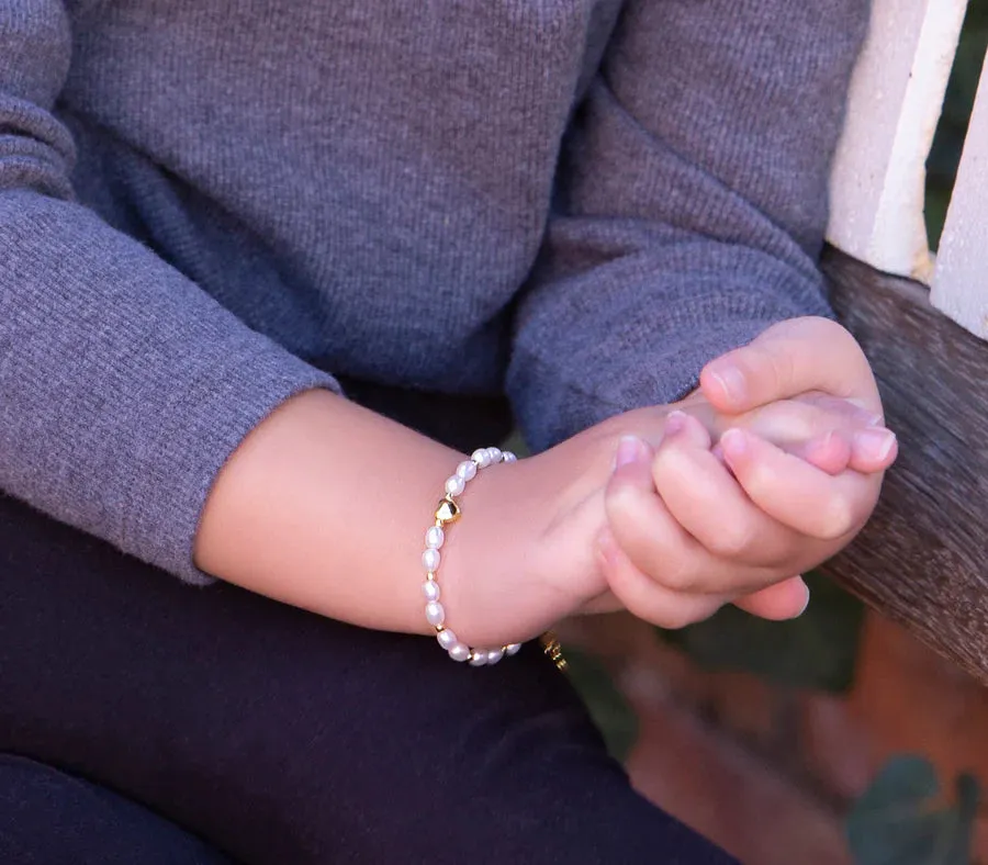 Cherished Moments Bracelet, Willow - 14K Gold Plated Pearl Heart Bracelet for Babies or Kids