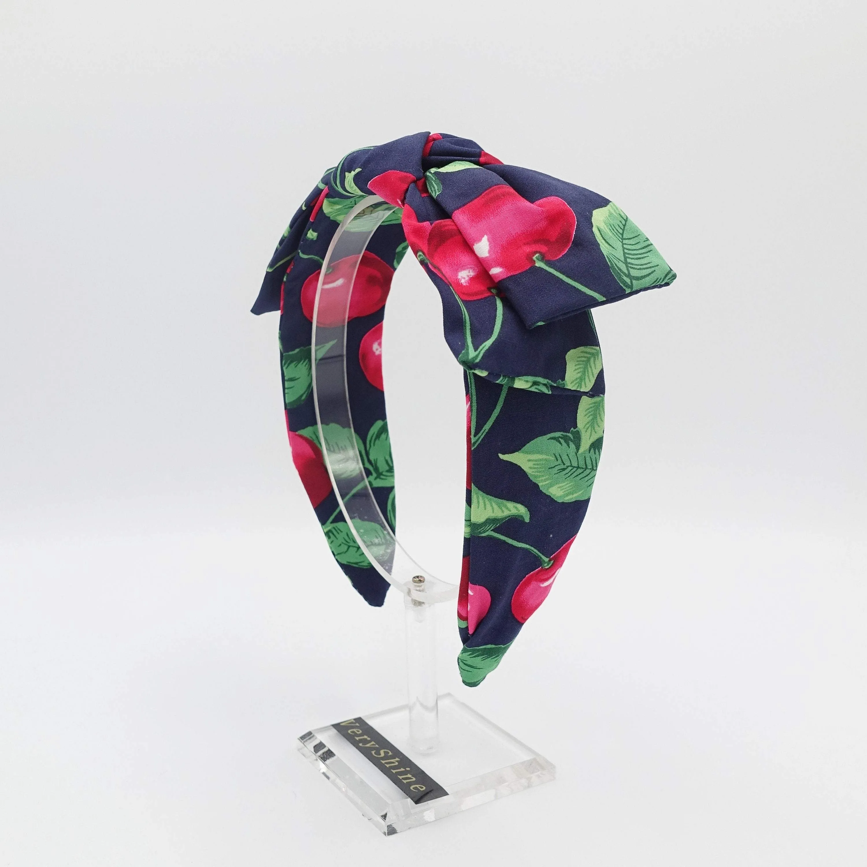 cherry print headband wired bow knot hairband for women