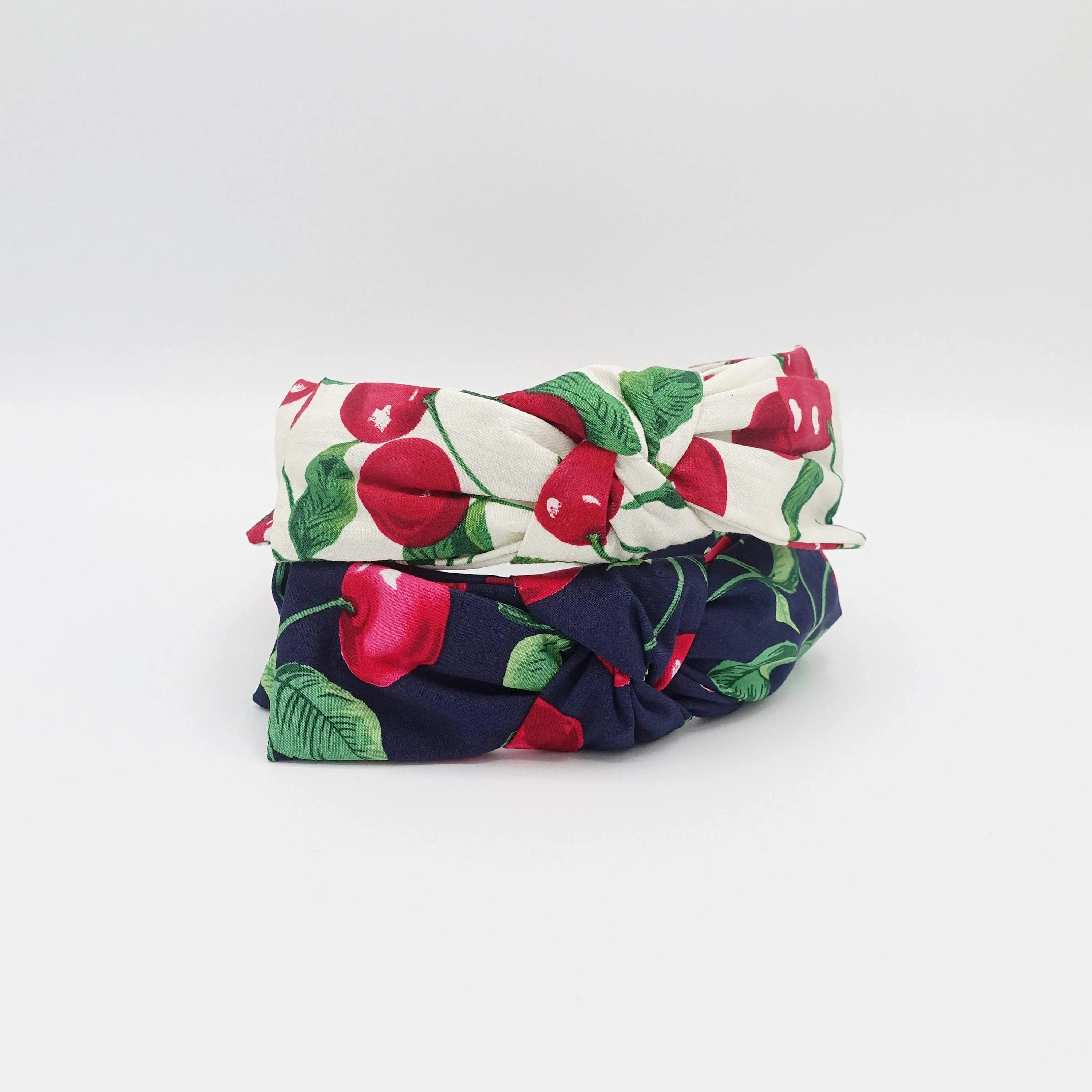 cherry print headband wired bow knot hairband for women