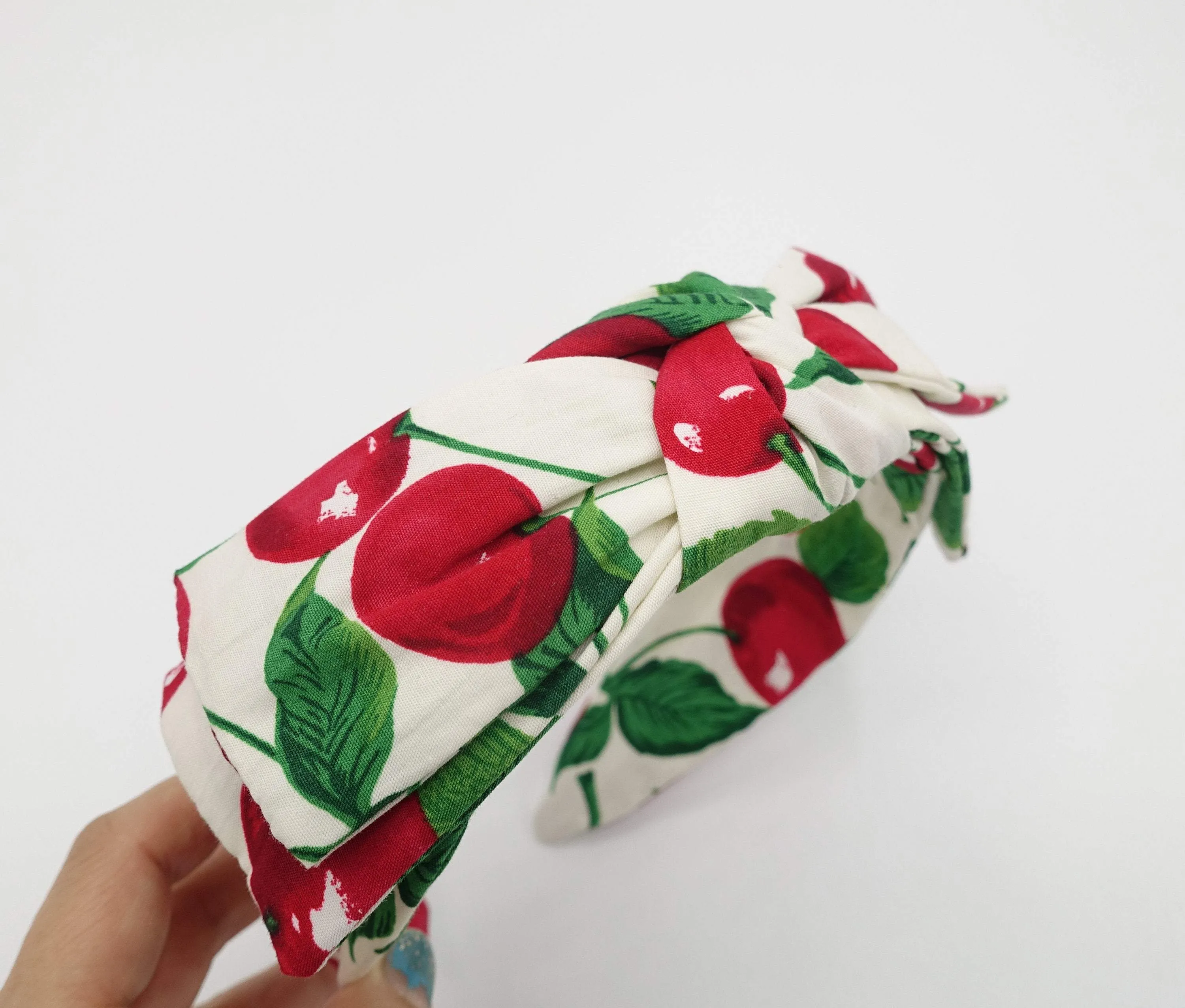 cherry print headband wired bow knot hairband for women