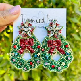 Christmas Wreath Jeweled Earrings