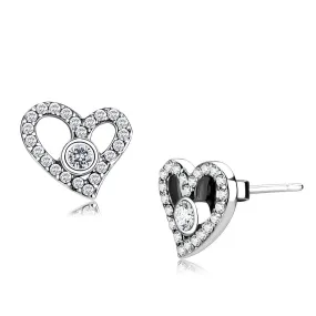 CJ075 Wholesale Women's Stainless Steel High polished AAA Grade CZ Clear Heart Earrings