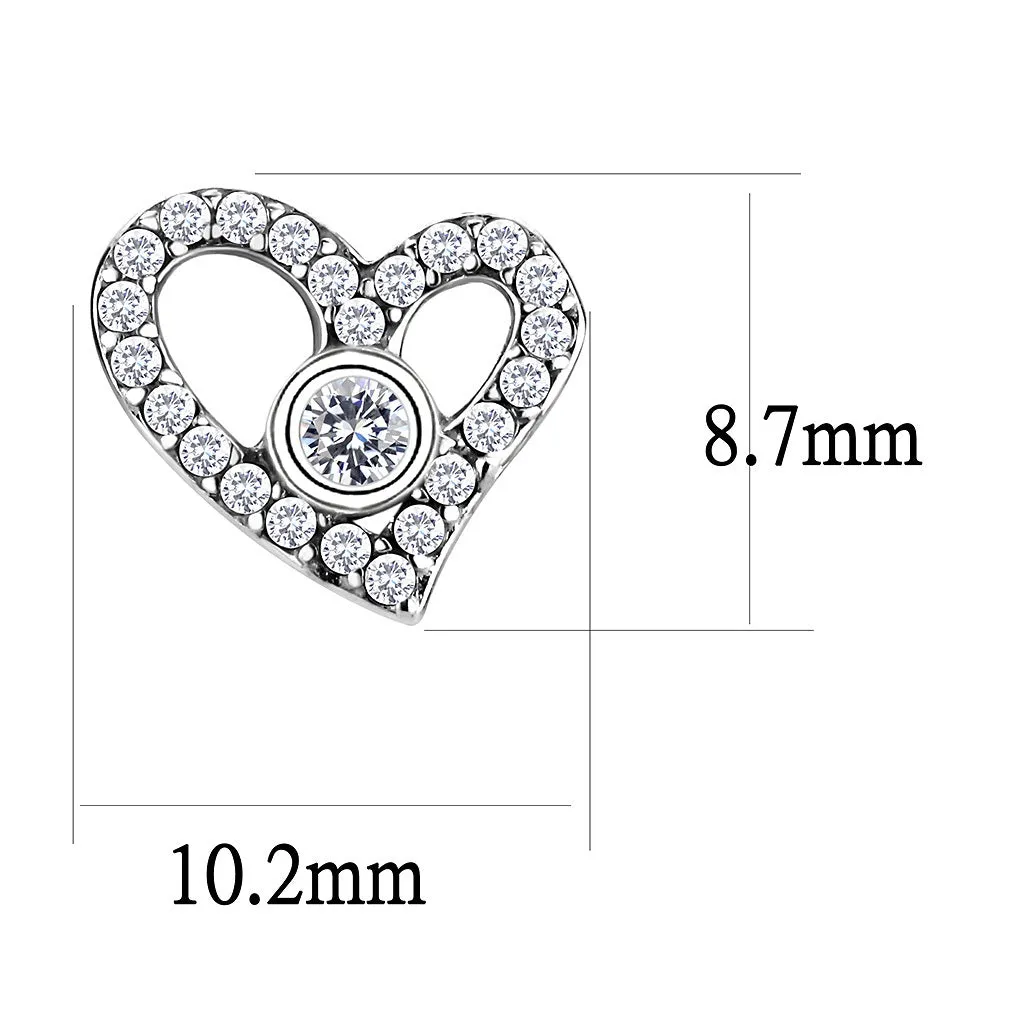 CJ075 Wholesale Women's Stainless Steel High polished AAA Grade CZ Clear Heart Earrings