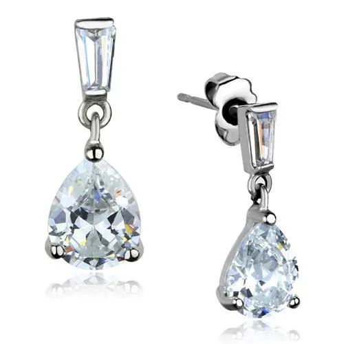 CJE1804 Wholesale Women's Stainless Steel Clear CZ Teardrop Earrings