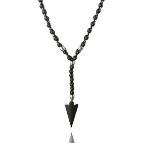 Classy Men Long Black Beaded Arrow Necklace