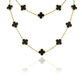 CLOVER 20 MOTIF ONYX 86CM GOLD NECKLACE