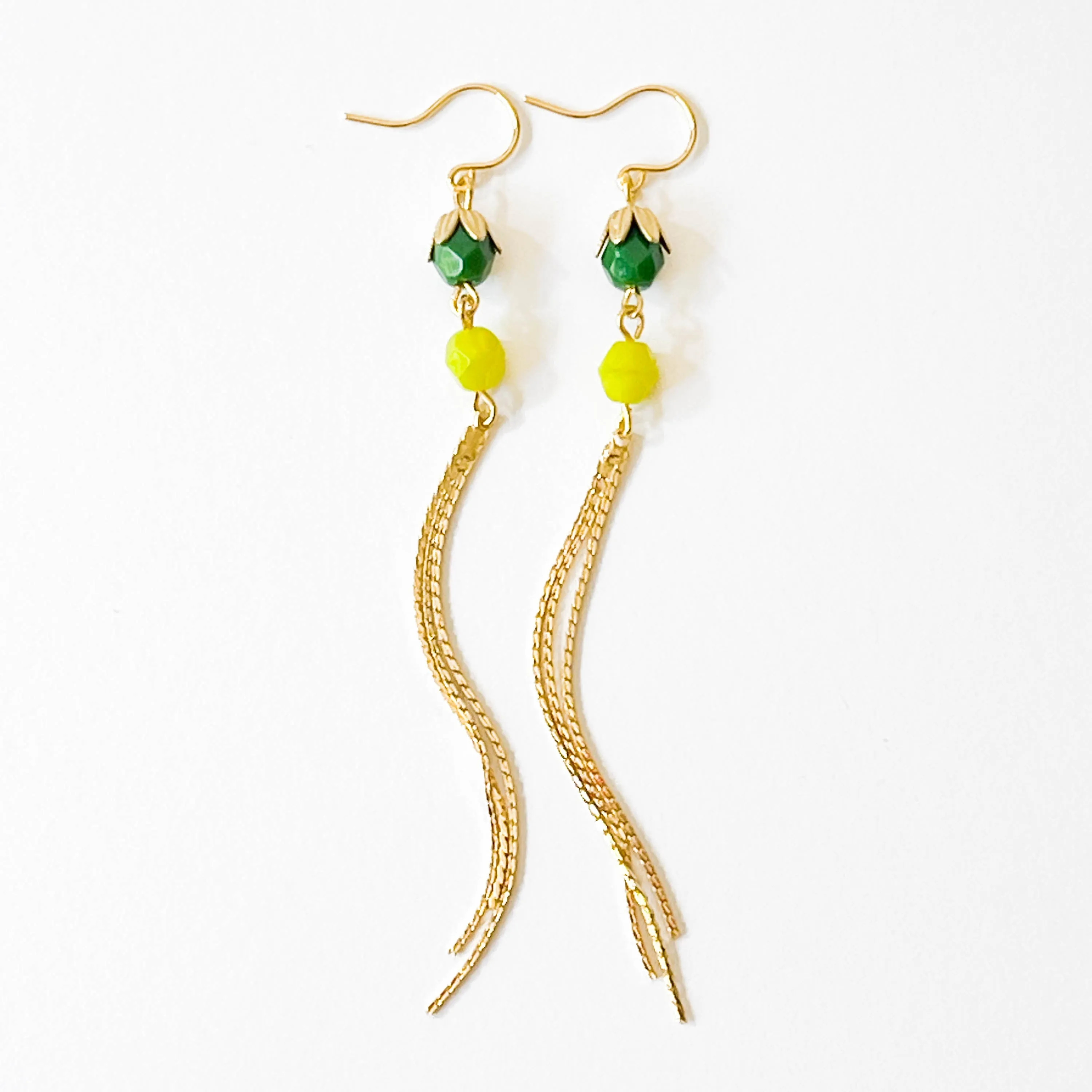 Colorful Gold Chain Tassel Earrings - WS