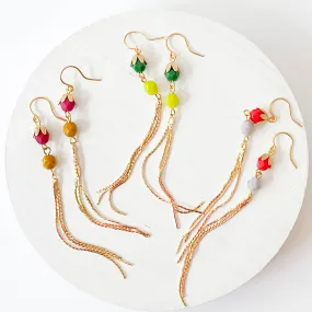 Colorful Gold Chain Tassel Earrings - WS