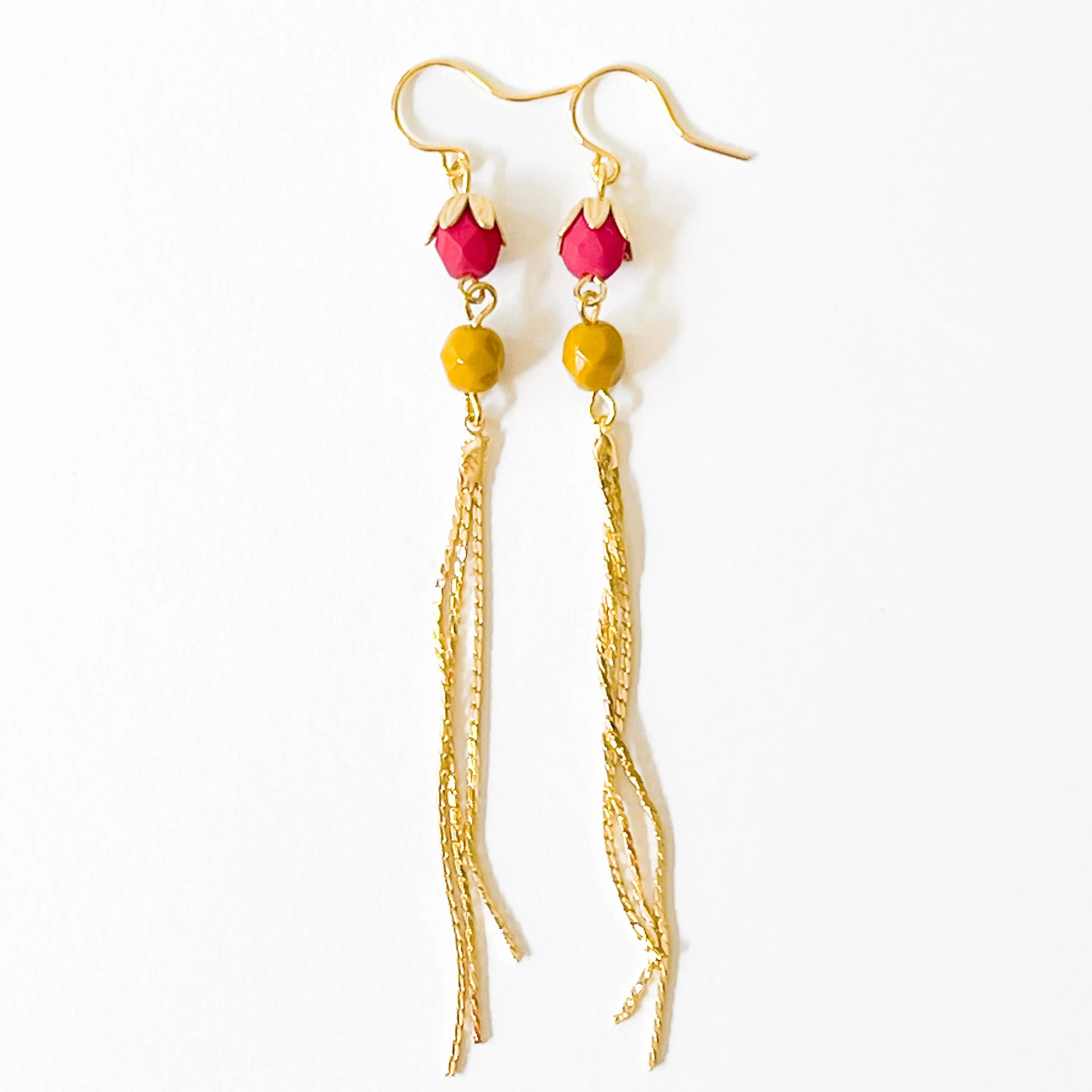 Colorful Gold Chain Tassel Earrings - WS