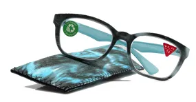 Coral, (Premium) Reading Glasses, High End Readers  1.25 to  3. Magnifying Glasses (Blue) Rectangular style. Optical Frame. NY Fifth Avenue.