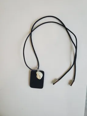 Cord Necklace with Pearl and Onyx Rectangle