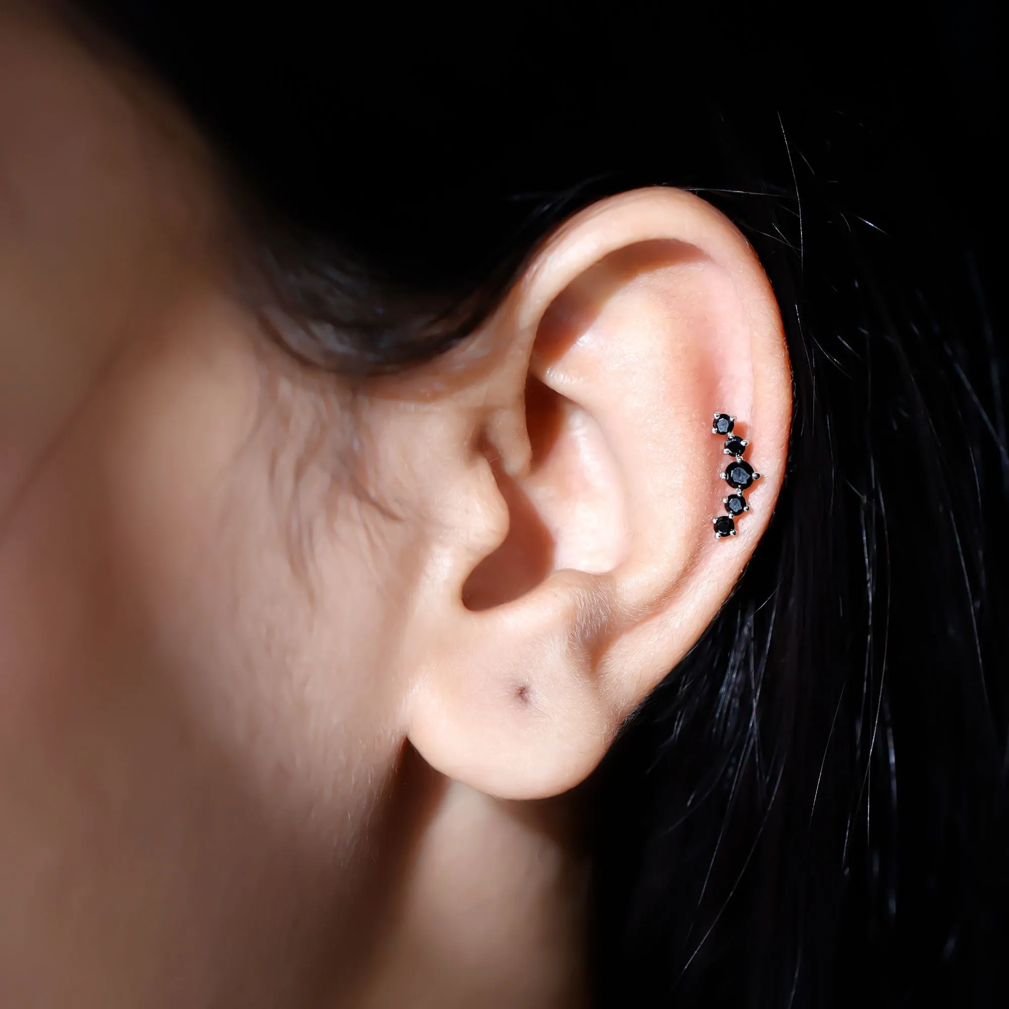 Created Black Diamond 5 Stone Curved Crawler Earring