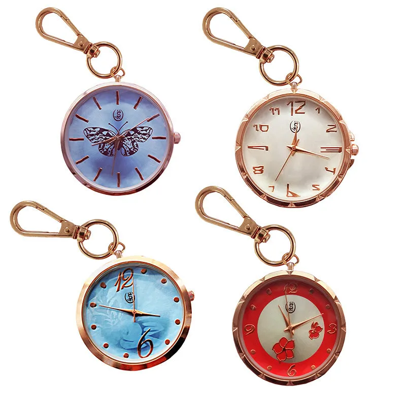 Creative and Refined Rose Gold Fashion Watch Female Student Mute Exam Watch Owl Key Chain Pendant Watch Pocket Watch