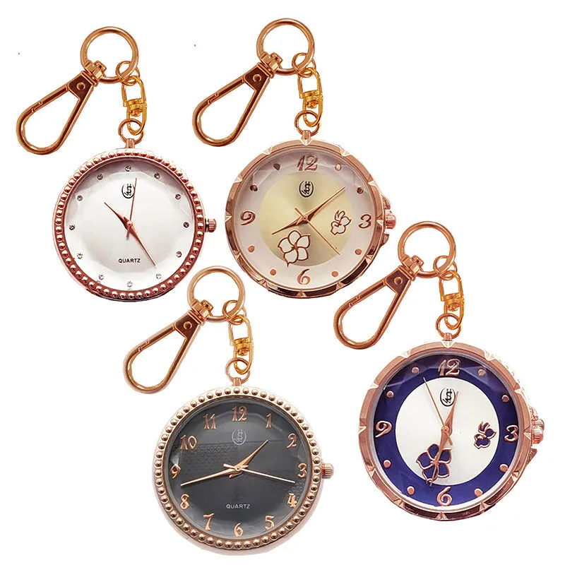 Creative and Refined Rose Gold Fashion Watch Female Student Mute Exam Watch Owl Key Chain Pendant Watch Pocket Watch