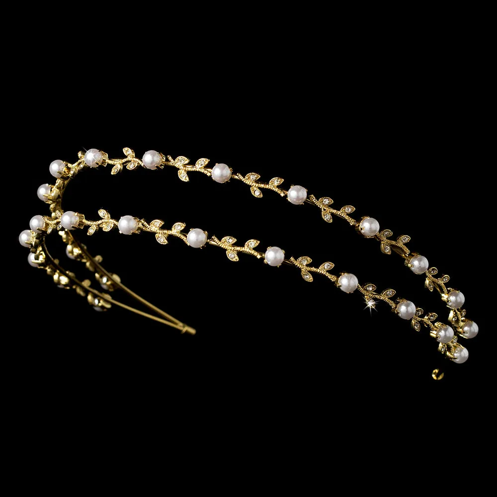 Crystal & Pearl Antique Silver or Gold Double Bridal Headband