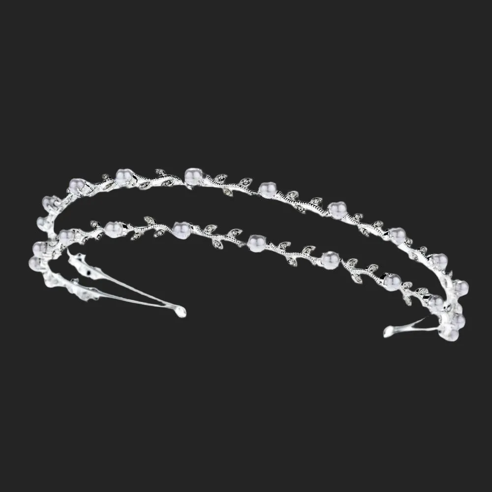 Crystal & Pearl Antique Silver or Gold Double Bridal Headband