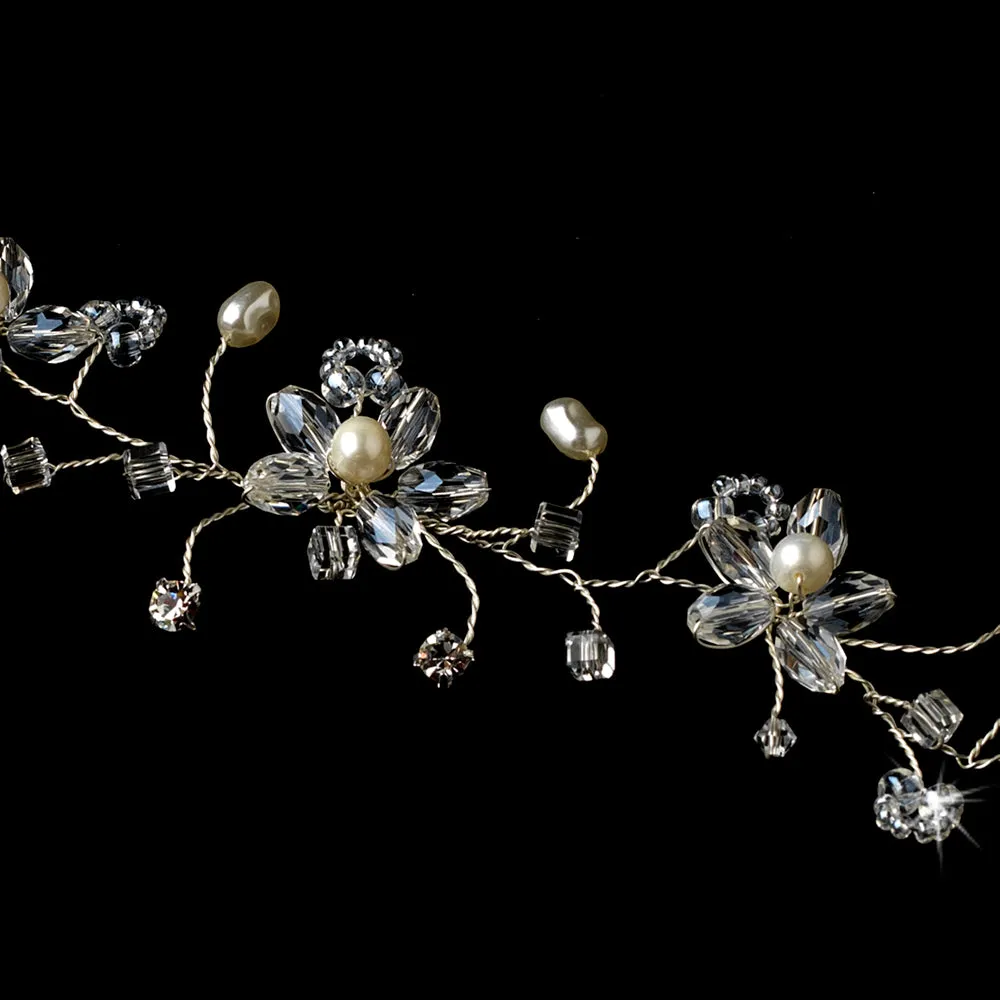 Crystal & Pearl Bridal Flower Hair Vine Headband