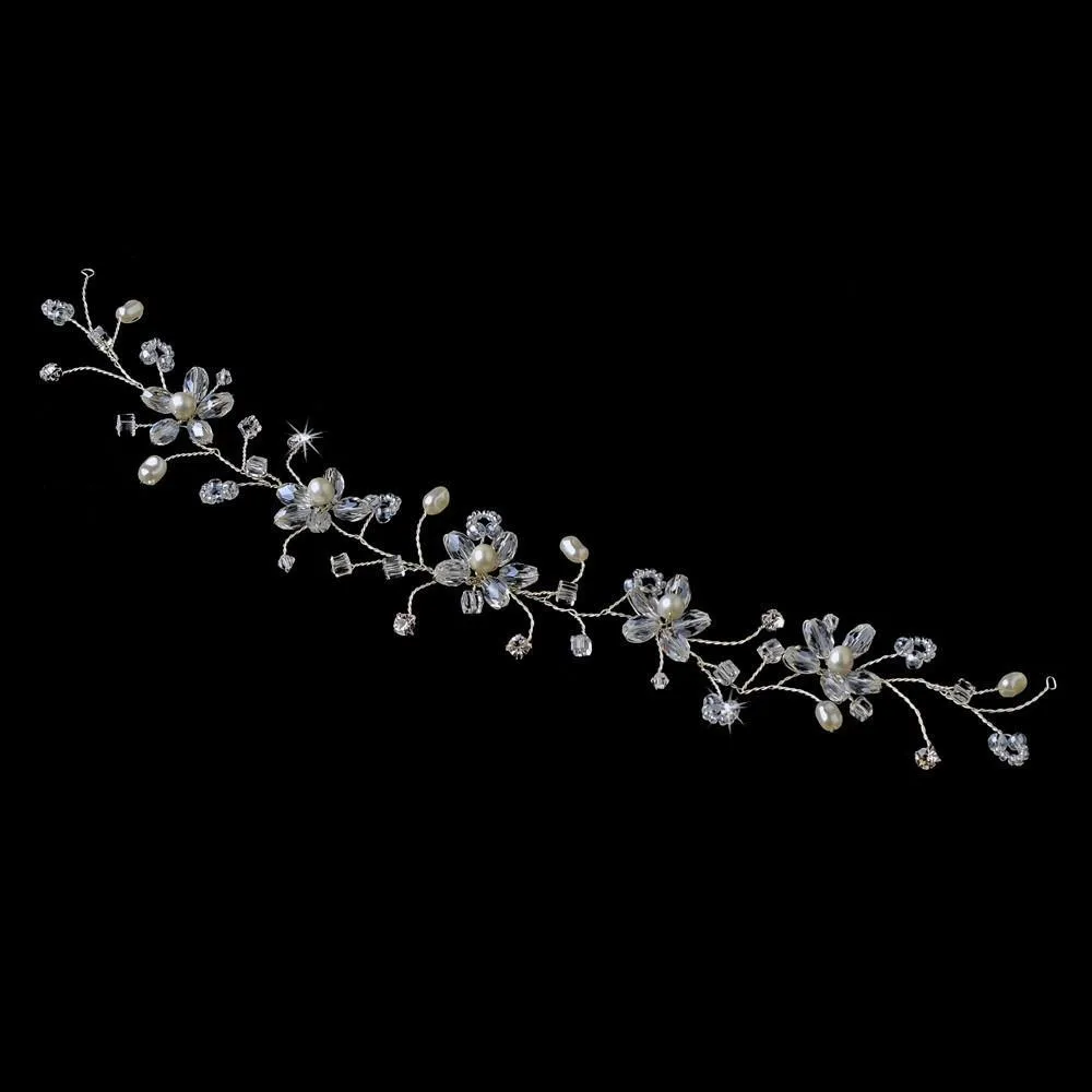 Crystal & Pearl Bridal Flower Hair Vine Headband