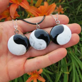 Crystal Yin Yang Necklace w/ White Howlite & Black Onyx Stone | Yin Yang Jewelry