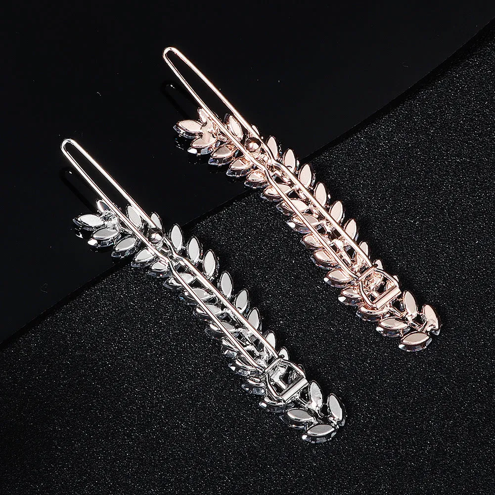 Cubic Zircon Bridal Wedding Leaves Hair Clip Hair Side Comb Accessories X 3 PCS HS-J6381