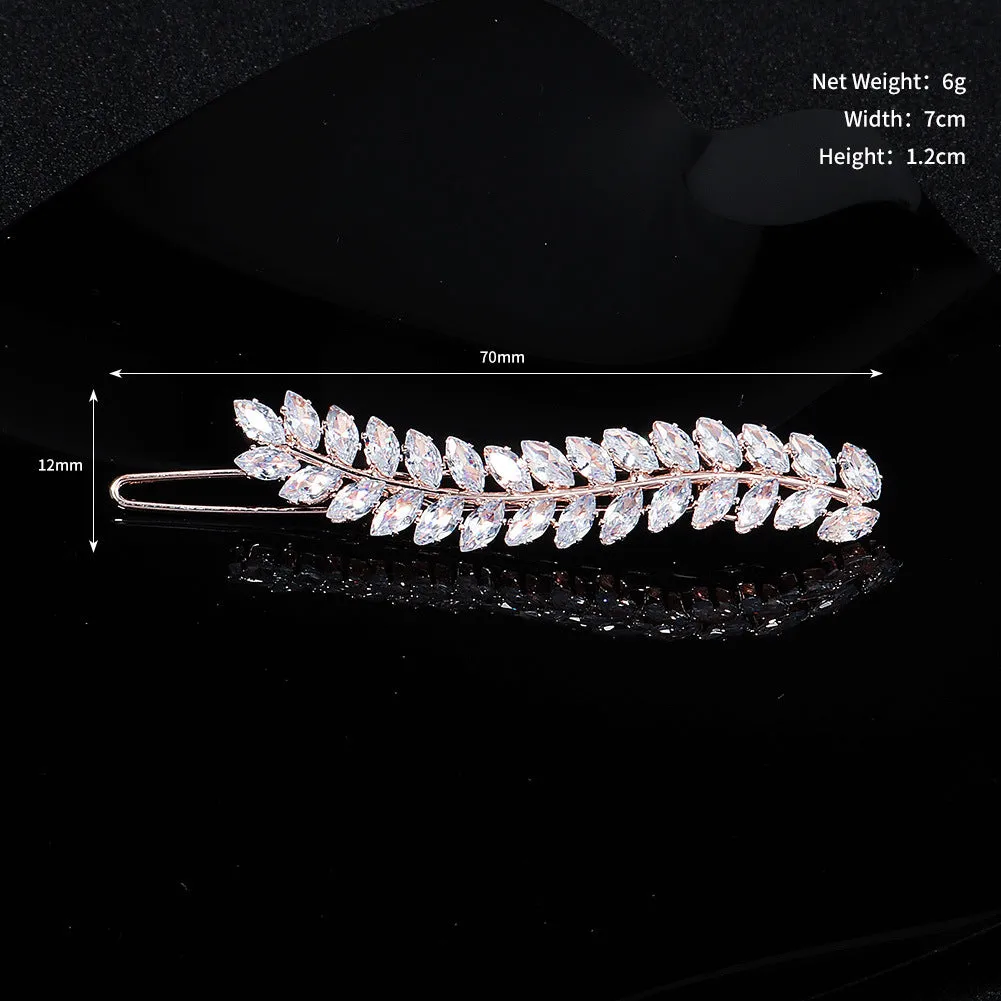 Cubic Zircon Bridal Wedding Leaves Hair Clip Hair Side Comb Accessories X 3 PCS HS-J6381