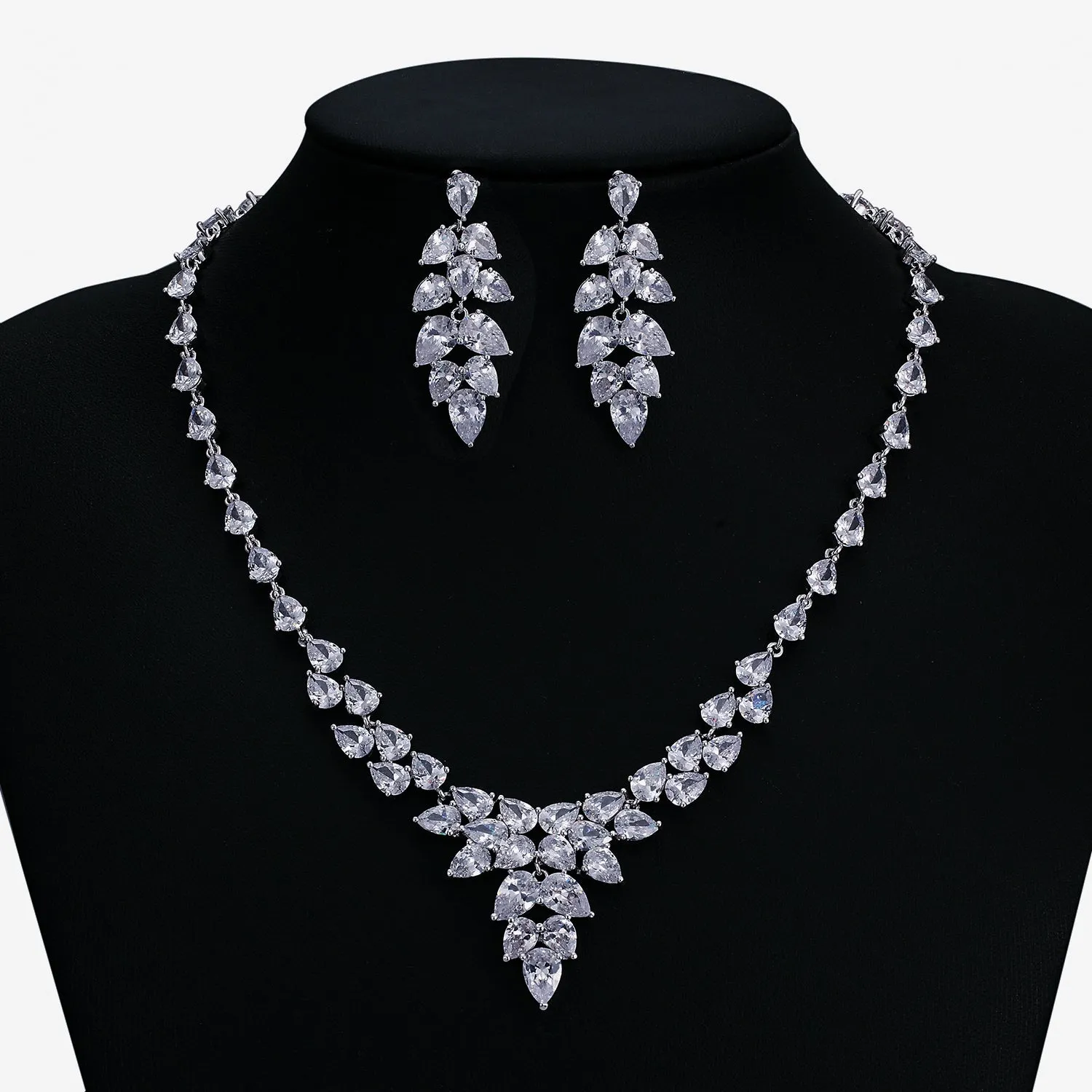 Cubic zirconia bride wedding necklace earring set CN10278