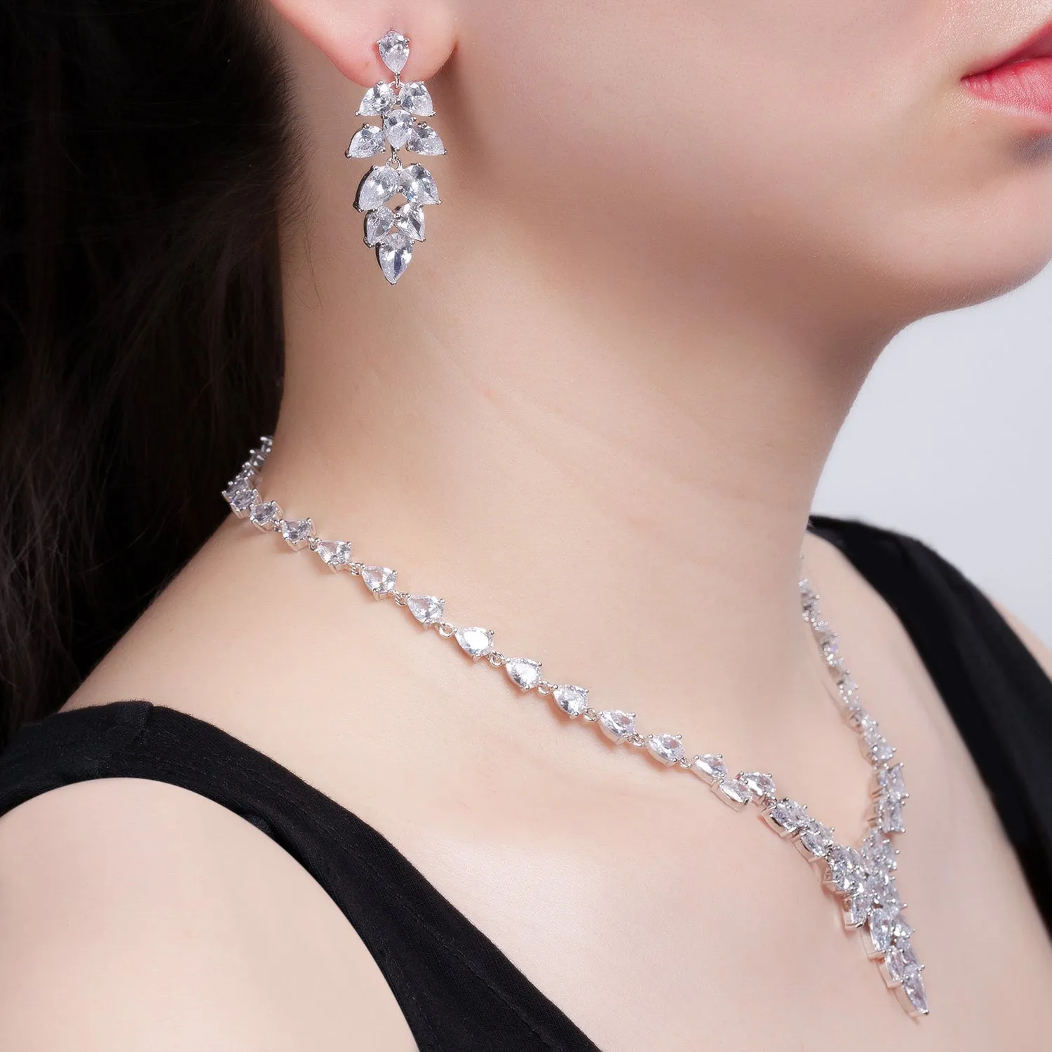 Cubic zirconia bride wedding necklace earring set CN10278