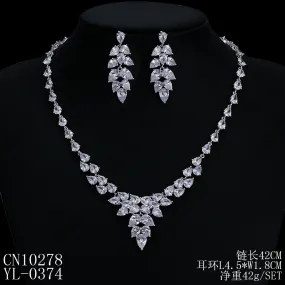 Cubic zirconia bride wedding necklace earring set CN10278