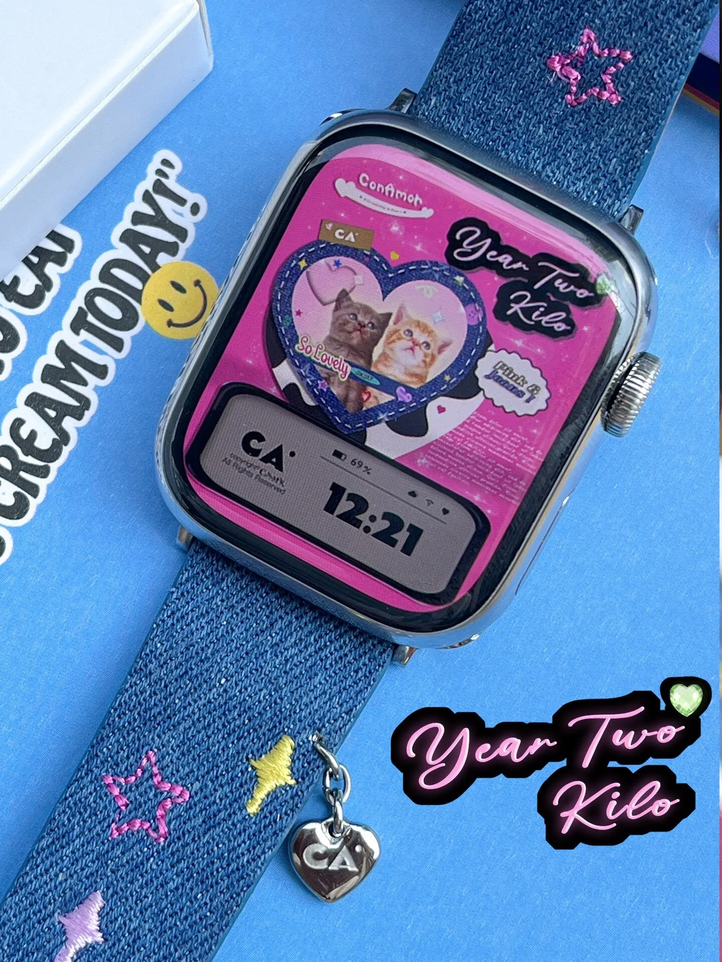 Cute Denim Blue & Pink Apple Watch Band Series 1 2 3 4 5 6 7 8 9 Ultra Generation 38mm 40mm 41mm 42mm 44mm 45mm 49mm Chain Apple Watch Strap