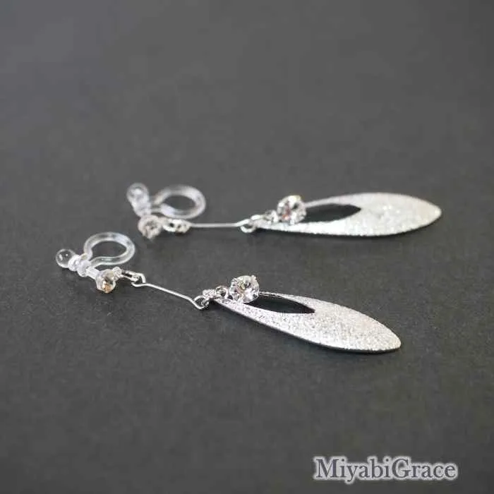 Dangle  Leaf With Crystal Rhinestone Invisible Clip On Earrings