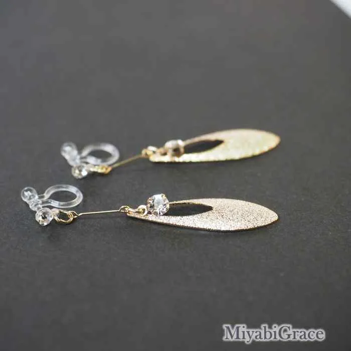 Dangle  Leaf With Crystal Rhinestone Invisible Clip On Earrings