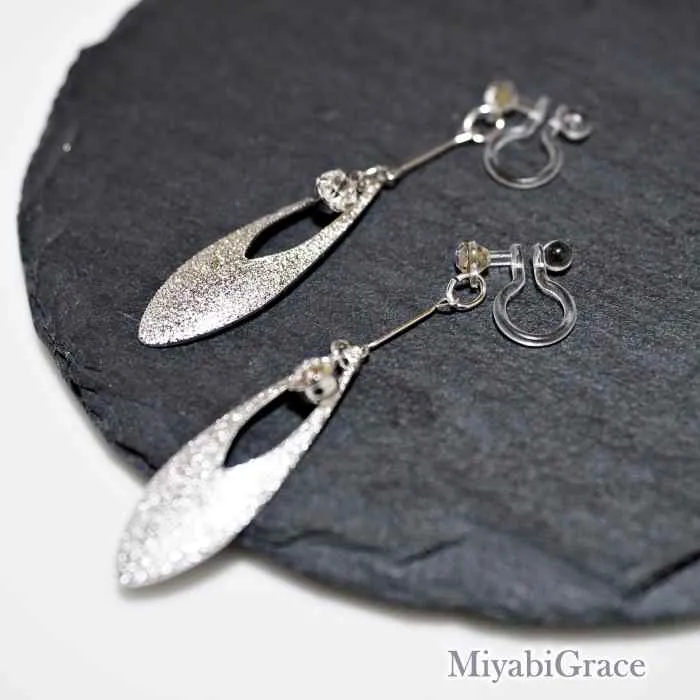 Dangle  Leaf With Crystal Rhinestone Invisible Clip On Earrings