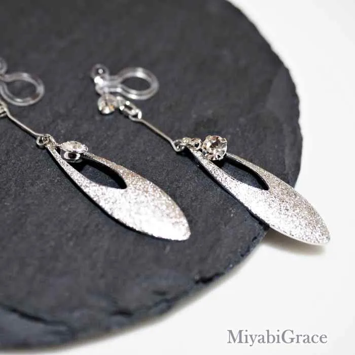 Dangle  Leaf With Crystal Rhinestone Invisible Clip On Earrings