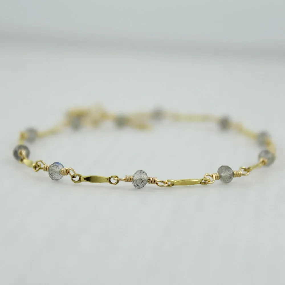 Dapped Bar & Gemstone Chain Bracelet