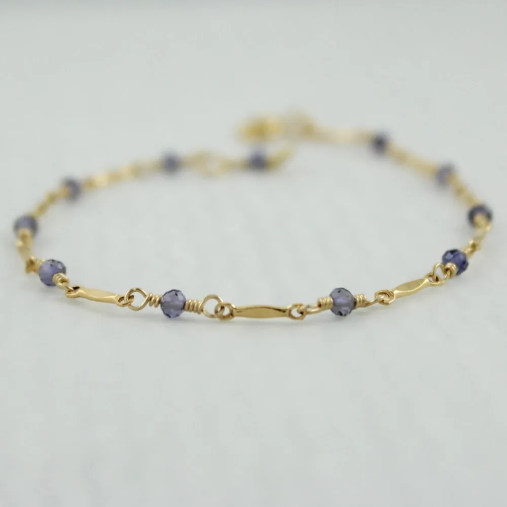 Dapped Bar & Gemstone Chain Bracelet