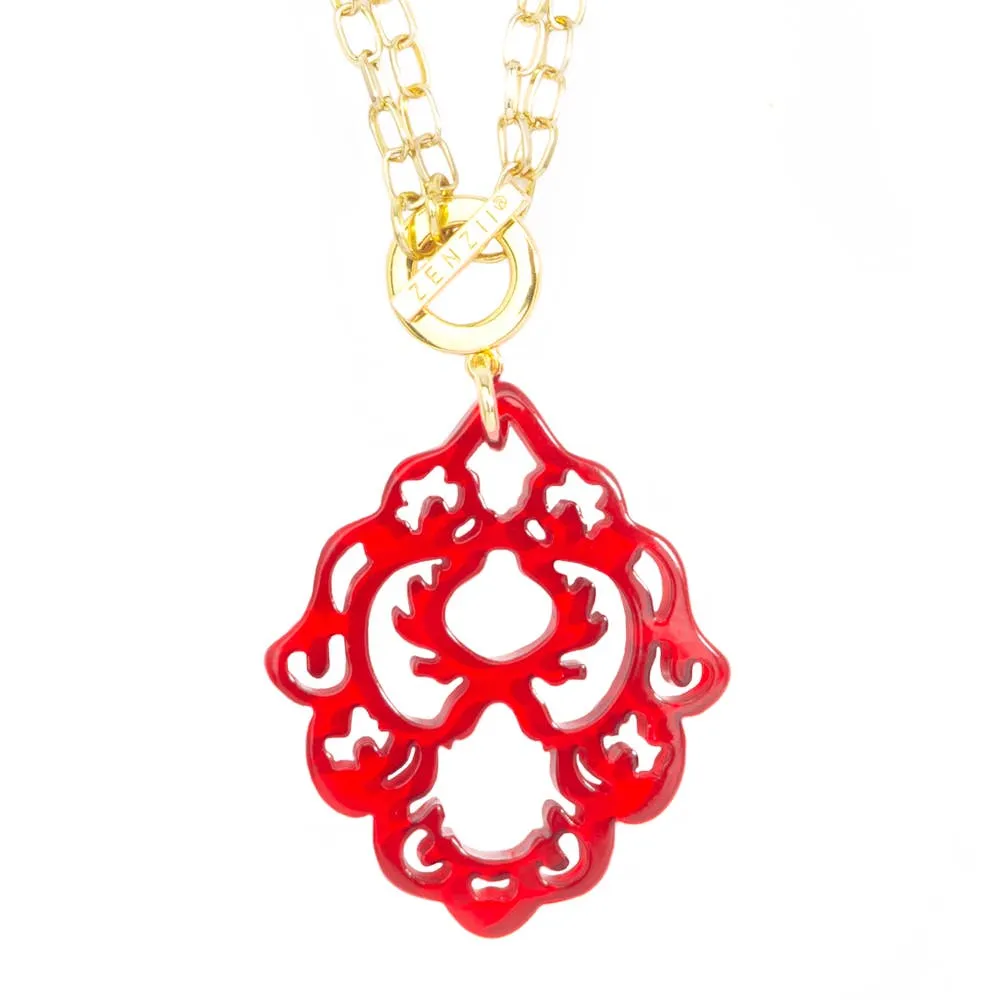 Deco Pendant Necklace - Red