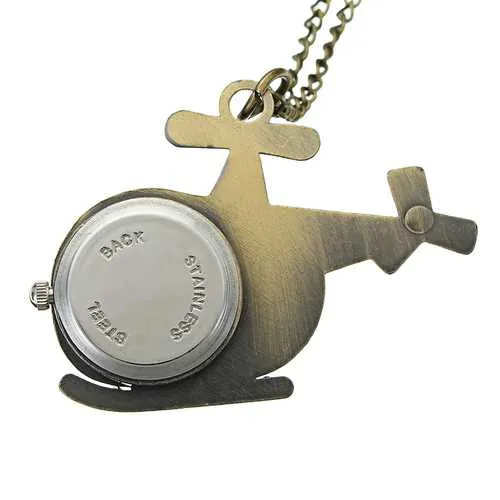 DEFFRUN Fashion Helicopter Bronze Quartz Pocket Watch