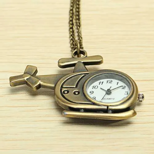 DEFFRUN Fashion Helicopter Bronze Quartz Pocket Watch