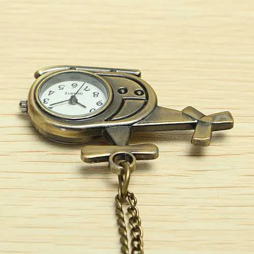 DEFFRUN Fashion Helicopter Bronze Quartz Pocket Watch