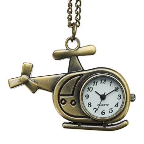 DEFFRUN Fashion Helicopter Bronze Quartz Pocket Watch