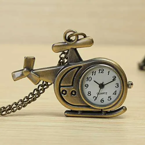 DEFFRUN Fashion Helicopter Bronze Quartz Pocket Watch