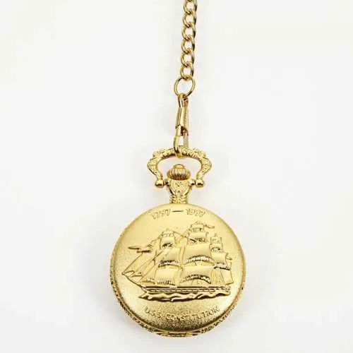 DEFFRUN Vintage Sailing Boat Pattern Quartz Pocket Watch