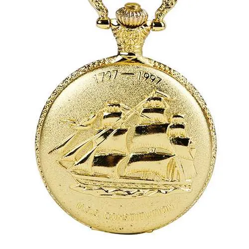 DEFFRUN Vintage Sailing Boat Pattern Quartz Pocket Watch