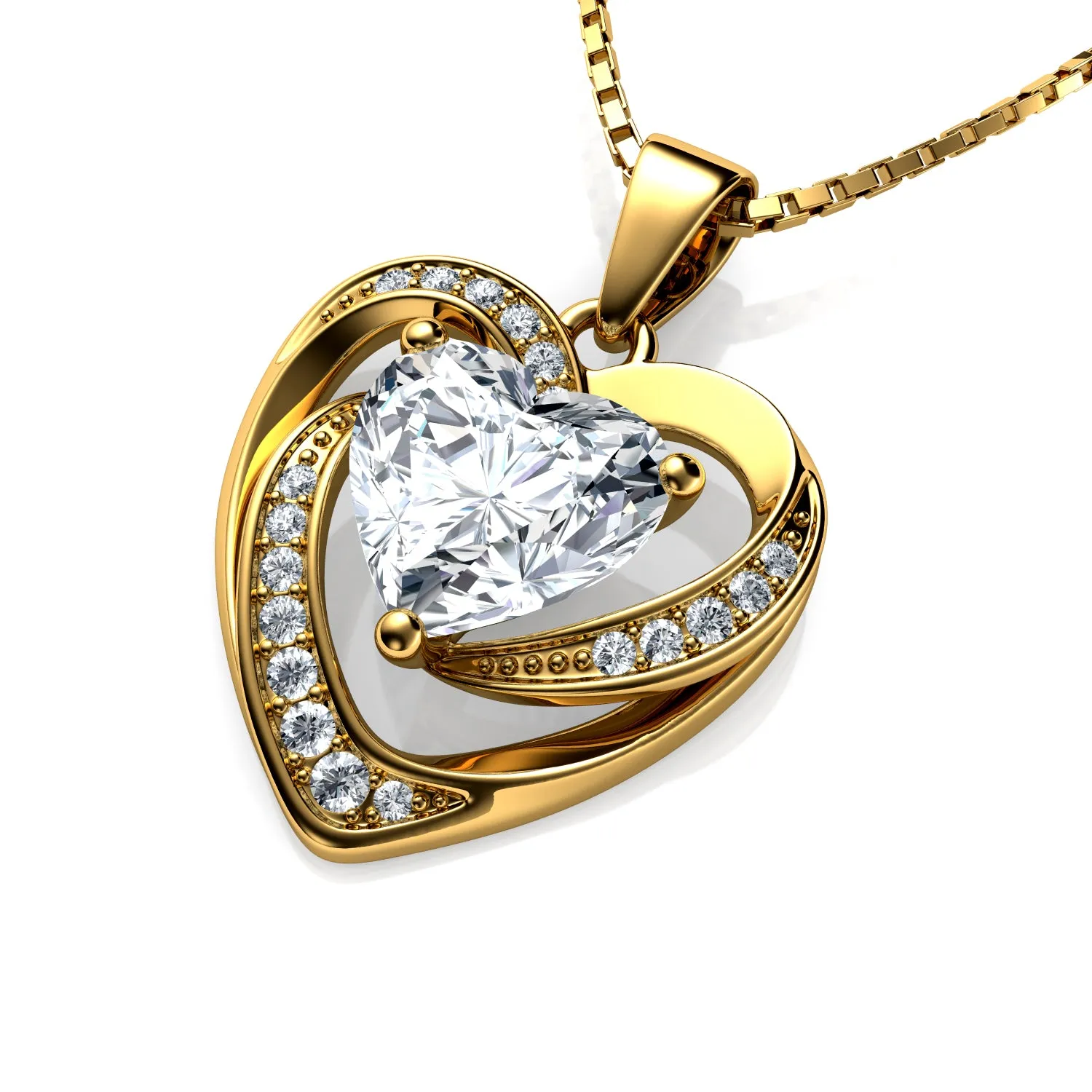 DEPHINI 18k Gold Necklace Yellow Gold Heart Pendant CZ Crystals