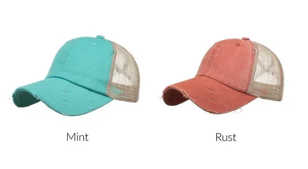 Distressed Messy Bun Hats // 7 COLORS