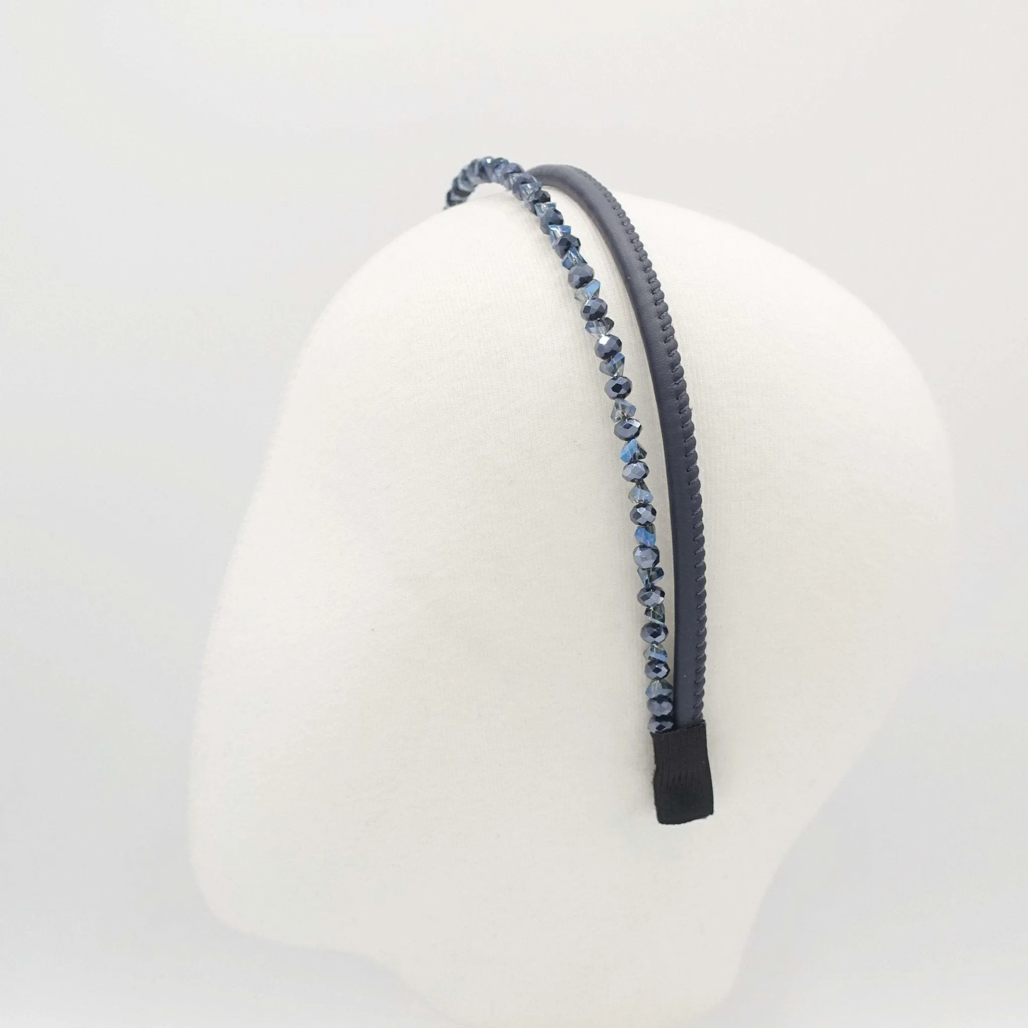 double strand headband bling glass beaded leather hairband for women