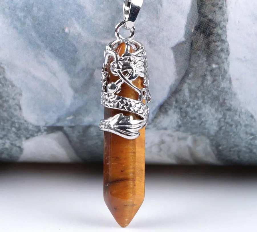 Dragon Necklace Quartz Necklaces Natural Crystal Stone Hexagonal Prism Ethnic Pendant Necklace